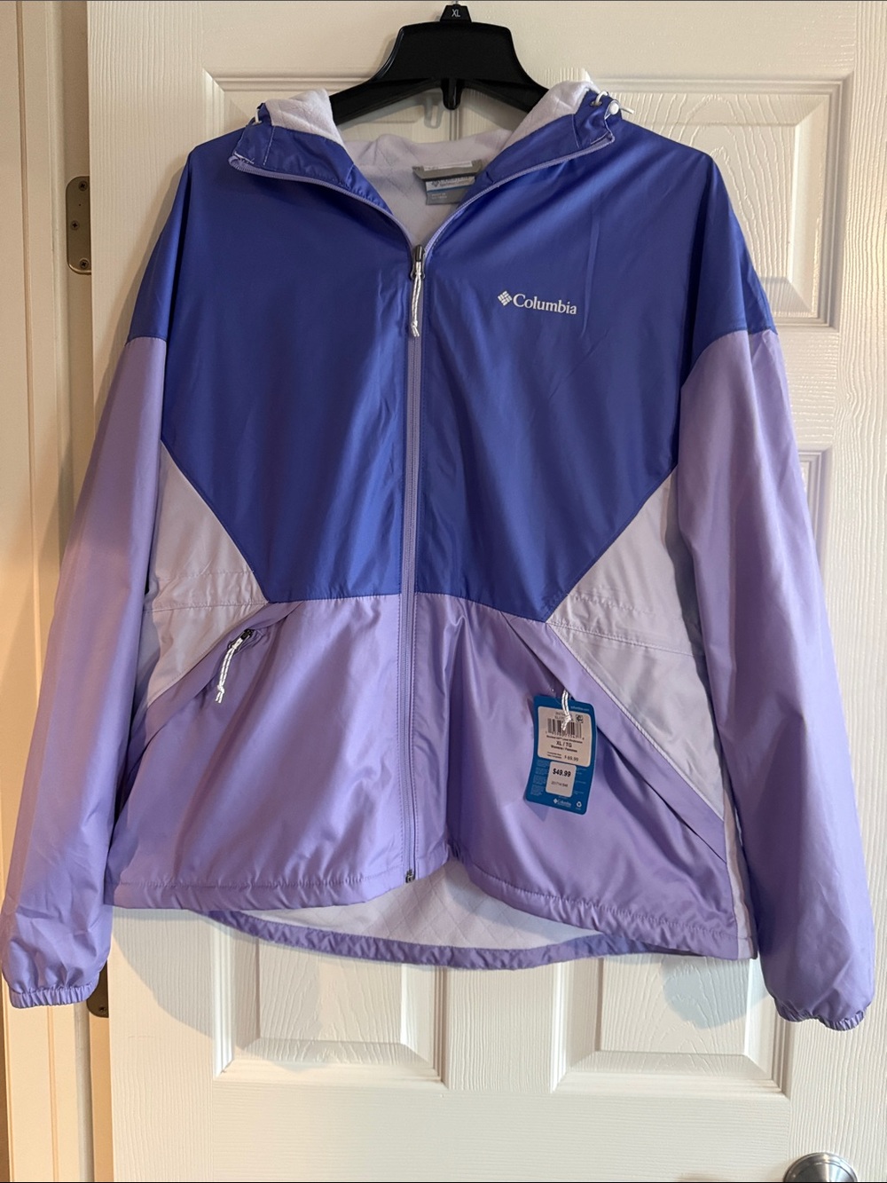 Columbia Women's Colorblock Hooded Rain Jacket - Blue & Lavender